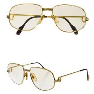 CARTIER Logos Trinity Glasses Eye Wear Metal Plastic Gold Brown France 30KP155